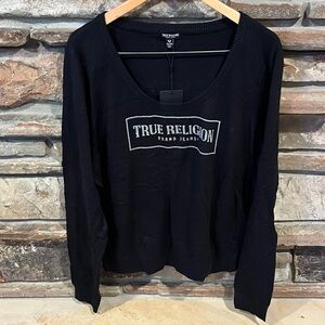 True Religion Arch Logo Scoop Neck Jet Black Sweater
